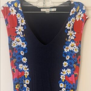 Boden Floral V-Neck Dress Jersey Knit Ruched Dress Women's size 4